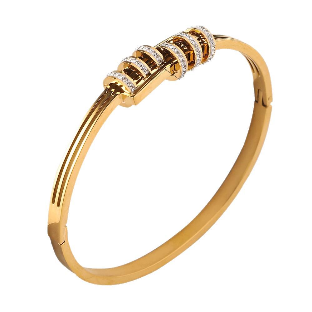 Women's Titanium Steel Luxury Bracelet with Hollow Design and Inlaid Round Diamonds