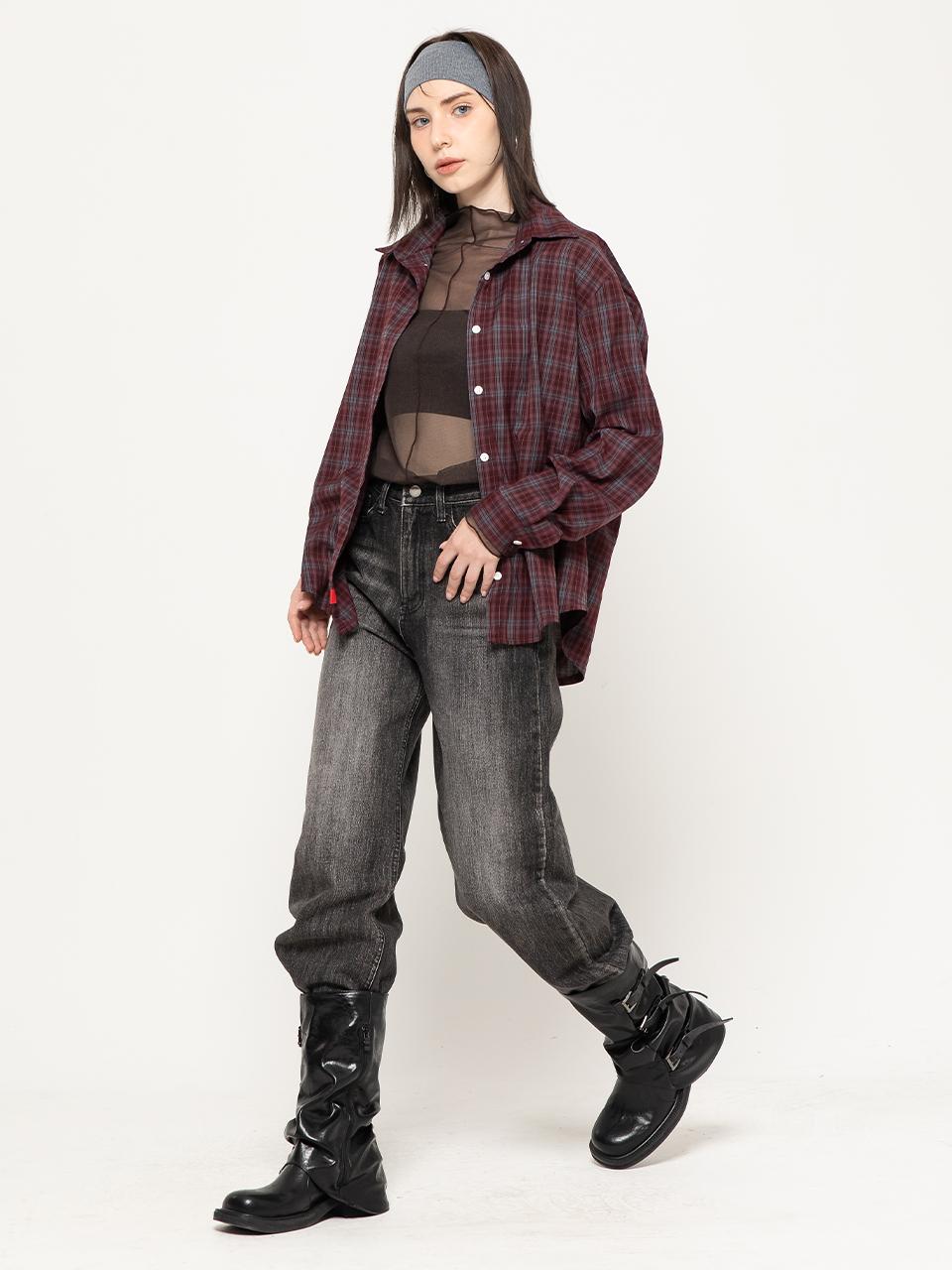More Like It Classic Check Semi-Oversized Shirt Burgundy