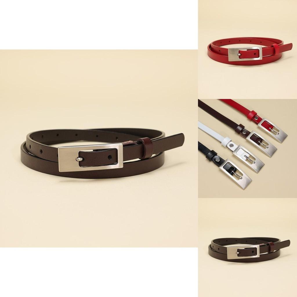 Simple Solid Color Silver Buckle Decoration Women Slim Waist Belt For Work And Fashion Outfits