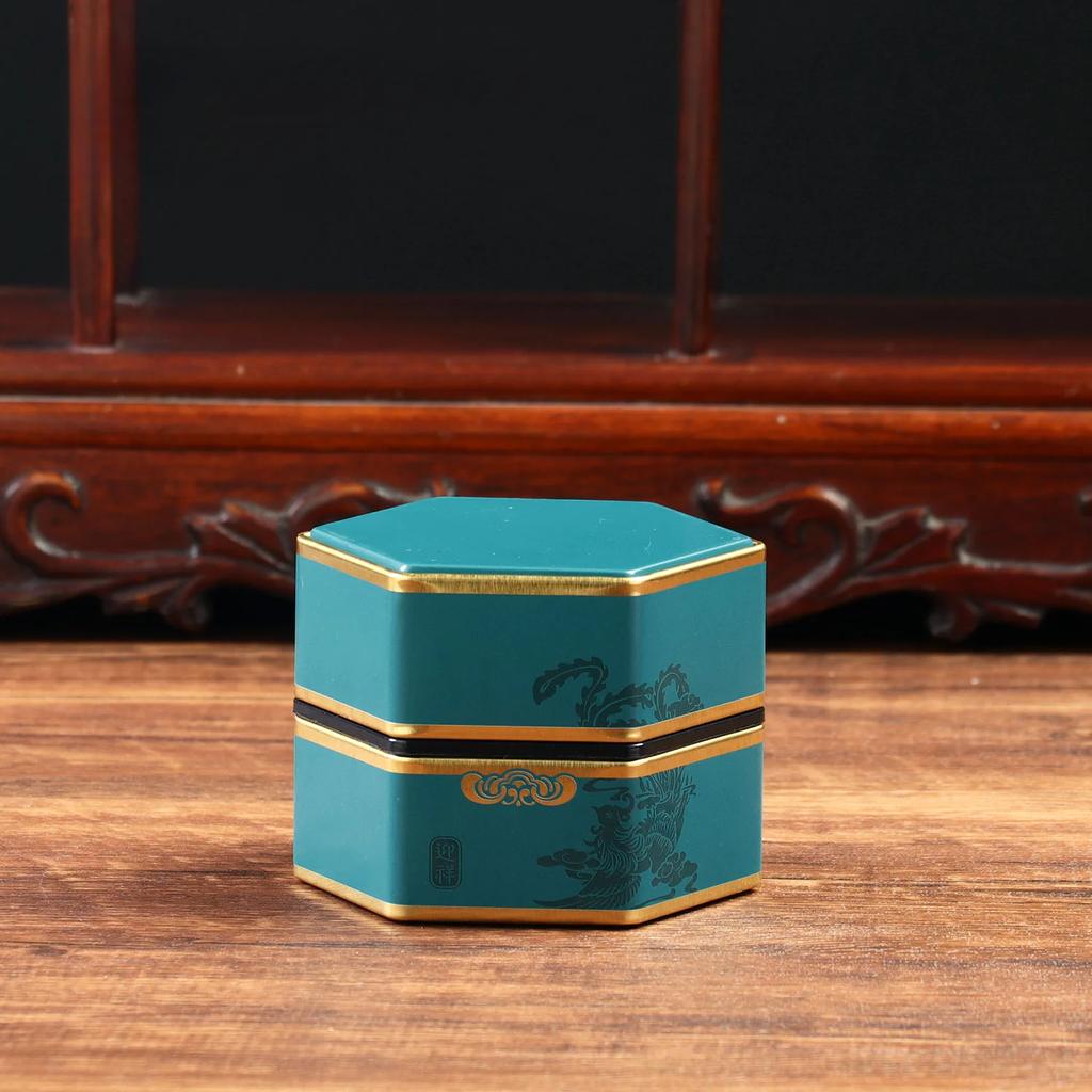 Creative Hexagonal Tea Pot Tin Can Chinese Style Tinplate Tea Storage Tank Small Sealed Portable Box Empty Can Set Accessories