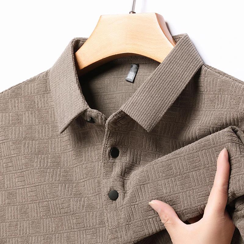 New Men'S Business Casual Long Sleeved Shirt Solid Color Polo Shirt Fashionable Breathable Comfortable Versatile Top