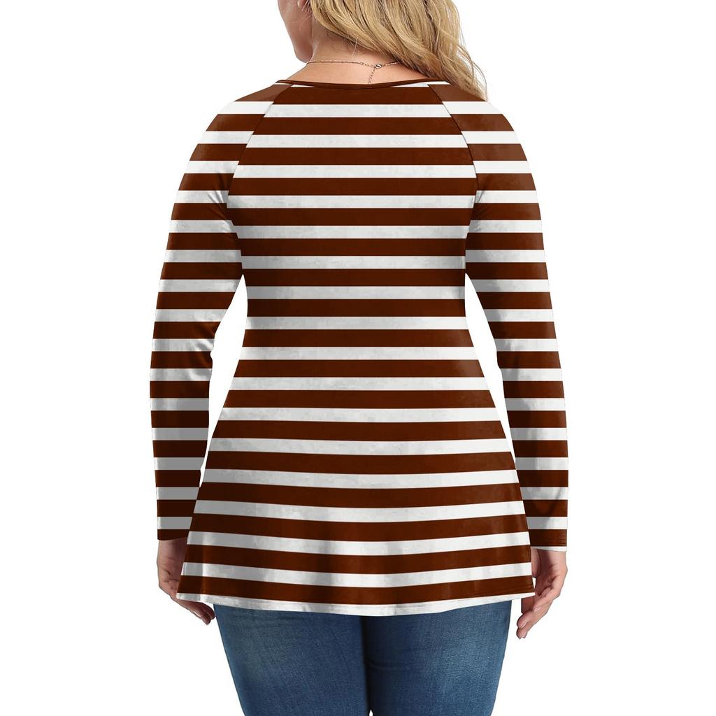 Cămașă de damă plus size cu mânecă lungă, top cu imprimeu plisat casual cu gât în V