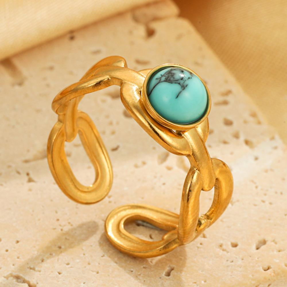 Titanium Steel Turquoise Adjustable Wide Band Ring