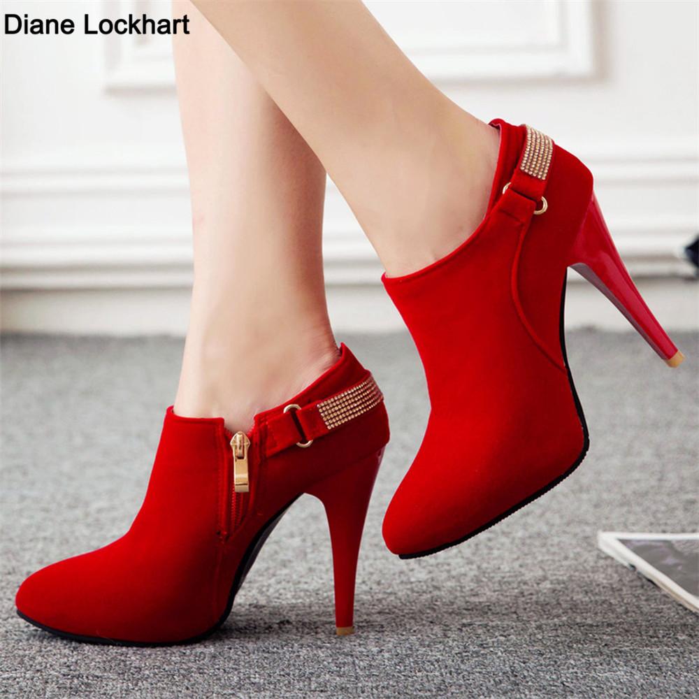 Fashion Spring Autumn New High-heeled Ankle Boots Sexy Fashion Boats for Women Rhinestone Thin Heeled Platform Short Booties Femininas