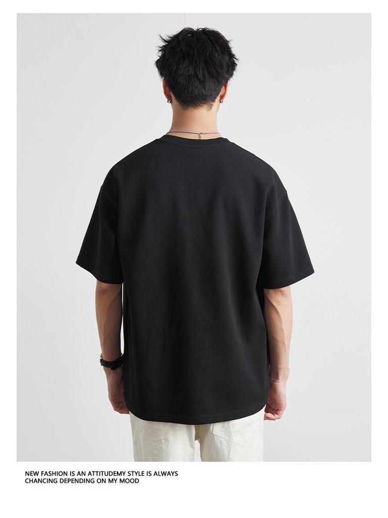 Yizhi Men's Summer 2025 European & American Heavyweight Letter Print Short-Sleeved T-Shirt