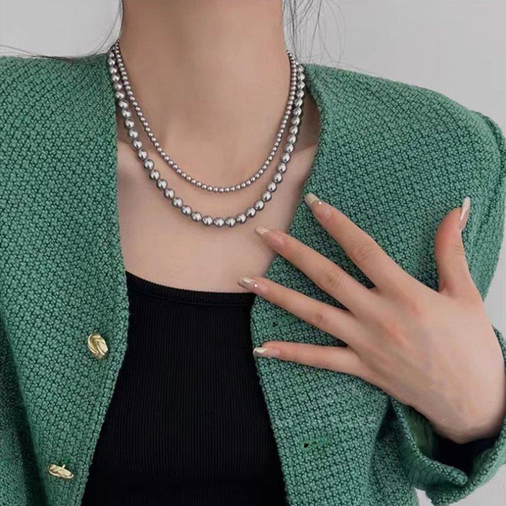 Lucyra Two-Line Silver 925 Pearl Necklace
