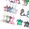 20 stuks Zeemeermin Pailletten Sleutelhangers, Sprankelende Flip Pailletten Oceaan-Thema Sleutelringen, Zeester Schildpad Visstaart Dier Vormen