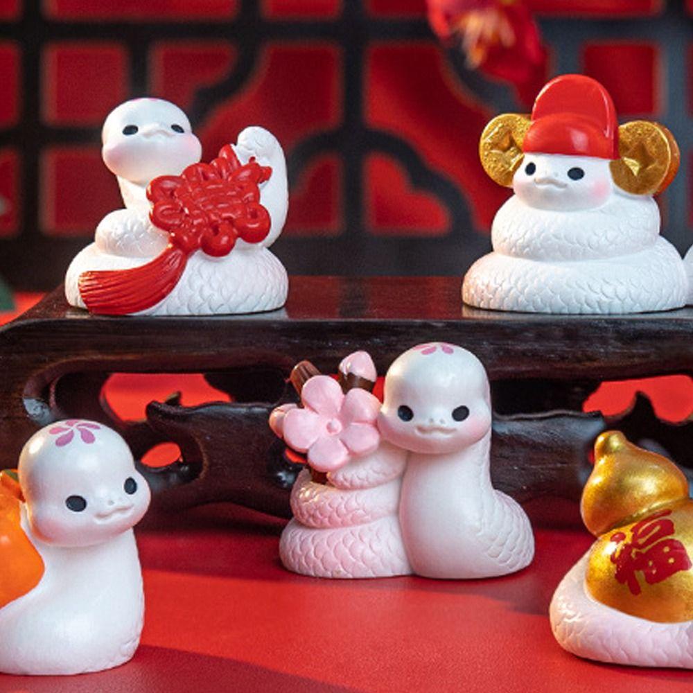 6pcs Chinese Style New Year Snake Figurine Cartoon Mini Snake Ornament  Birthday Party Gift