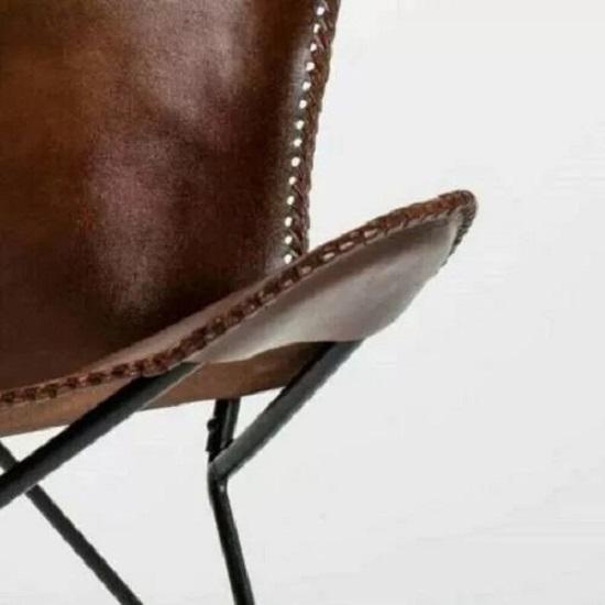 Leather Sleeper Seat Lounge Accent Butterfly Chair Handmade New With Iron Frame