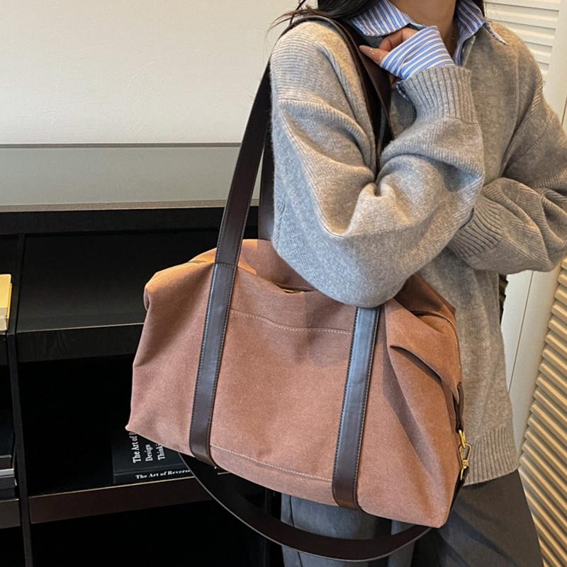 Yogodlns Oversized Canvas Fabric Shoulder Cross Body Bags For Women Solid Color Large Capacity Shopping Travelling Duffel Handbags