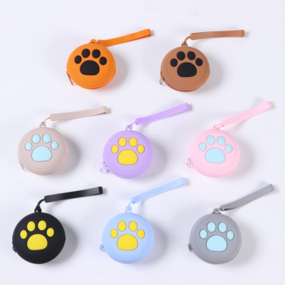 Multi-functional Waterproof Silicone Dog Treat Pouch Round Zippered Training Reward Pouch Paw Print Dog Treat Bag Keys