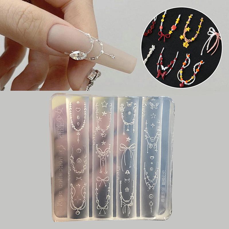 Cartoon Silicone Nail Bead Chains Carving Bow Mold Nail Decorations Nails Diy Design Stereoscopic Stamping Plate Manicure Tools