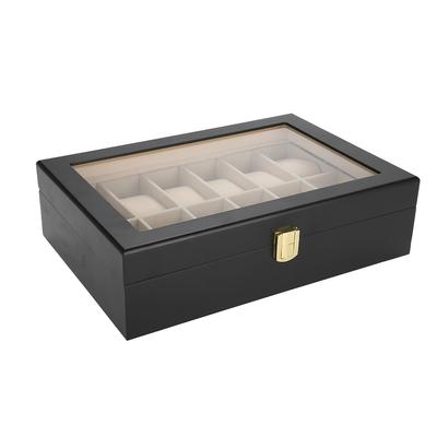 12 Fächer Uhrenhalter Holz Transparent Armbanduhr Display Aufbewahrungskoffer Geschenkbox