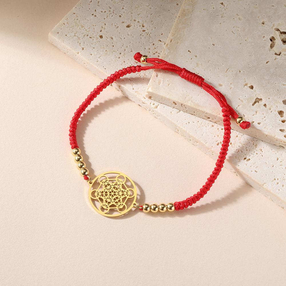 Dawapara Flower of Life Metatron Cube Bracelet for Women Men Adjustable Rope Chain Stainless Steel Charm Bracelet Couple Jewelry