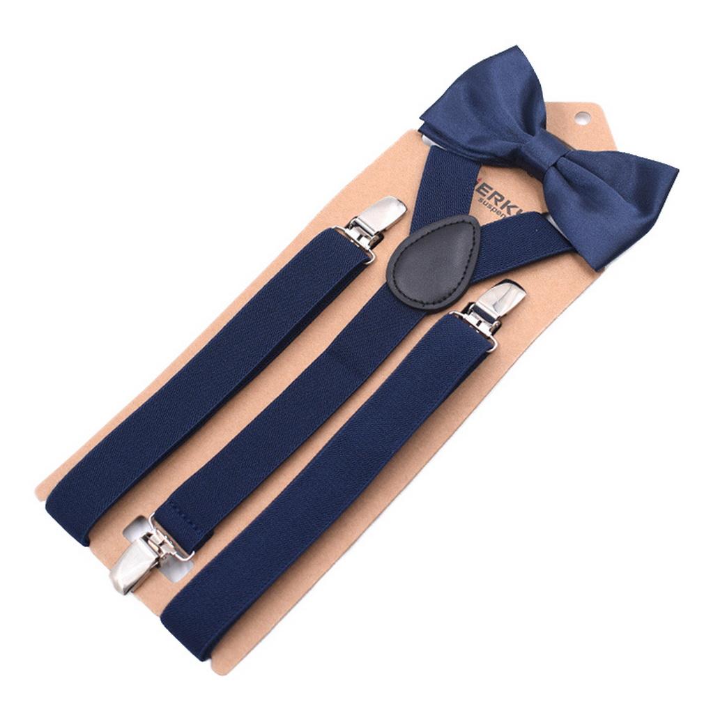 Unisex Bow Tie & Suspenders Set, 3 Clips Adjustable Elastic Braces for Casual & Formal Occasions