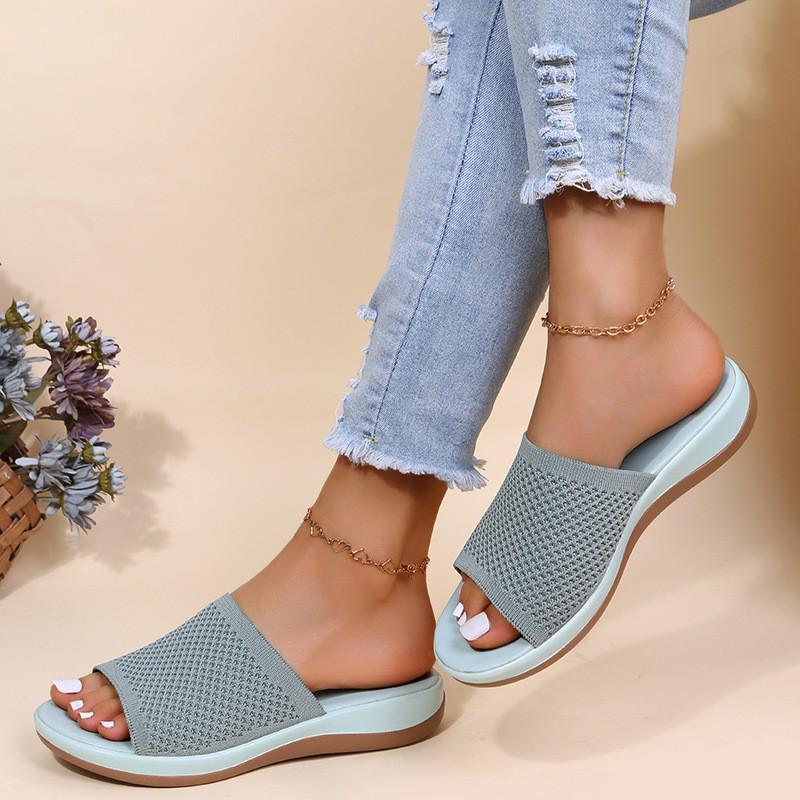 2022 Women's Knit Thick Sole Beach Sandals: Spring & Summer Plus Size Flat Slippers