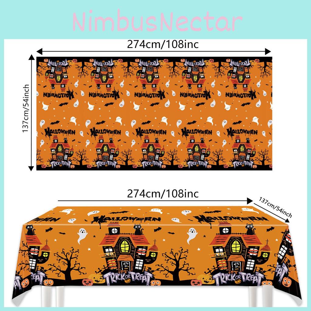 Halloween Disposable Tablecloth With Ghost And Castle Print For Party Decor