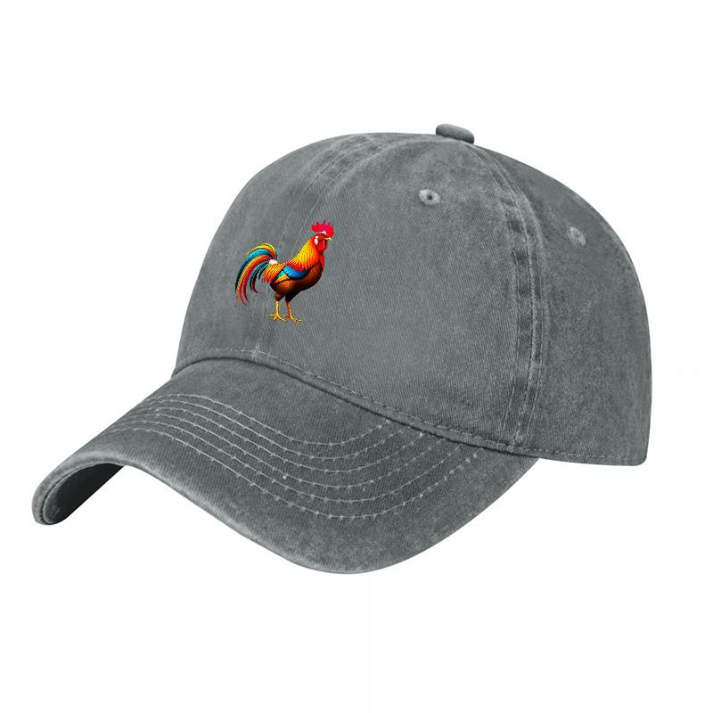 Rooster Logo Washed Cotton Baseball Cap Classic Embroidered Design Adjustable Fit Unisex Streetwear Hat Fashion Accessory