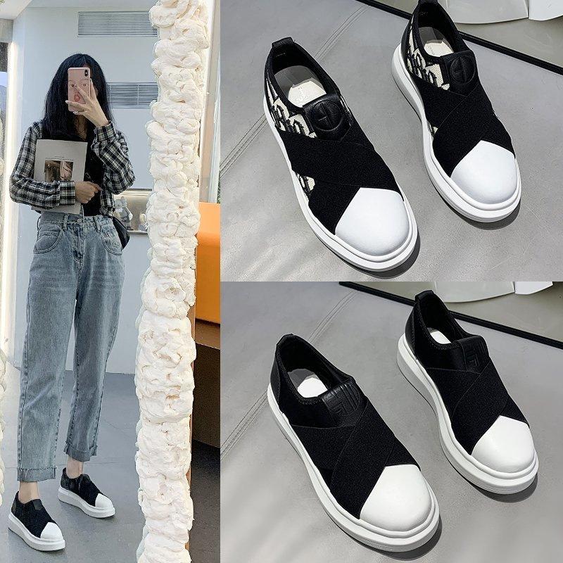 New fashion versatile 2025 flying woven breathable round head low heel elastic cloth casual women's shoes comfortable and versatile