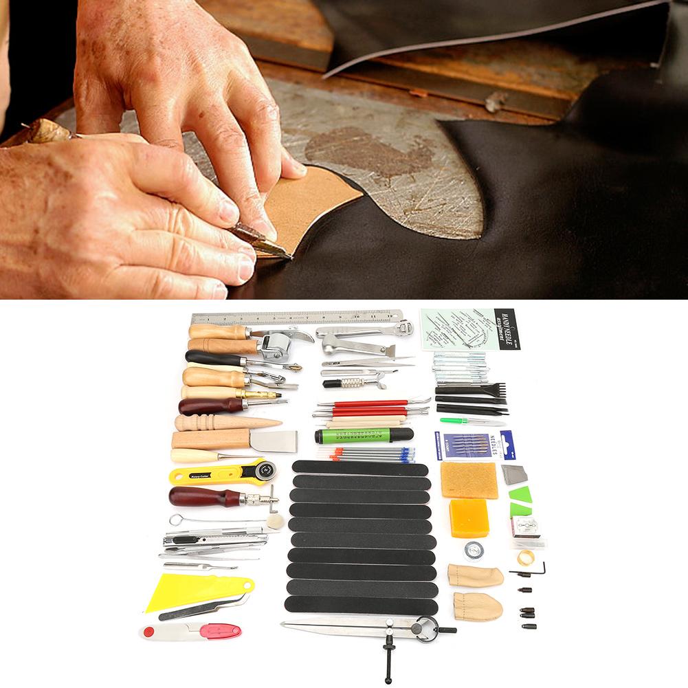 60 Pcs Leather Craft Tool for Sewing Stitching Carving Leather Working Tool Set