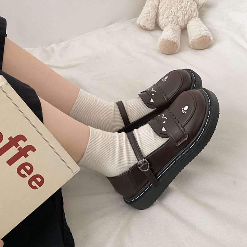 2025 New Summer Lolita Lucky Cat Cute Flat-soled Small Leather Shoes Student Uniform Shoes Girl Japanese JK Shoes