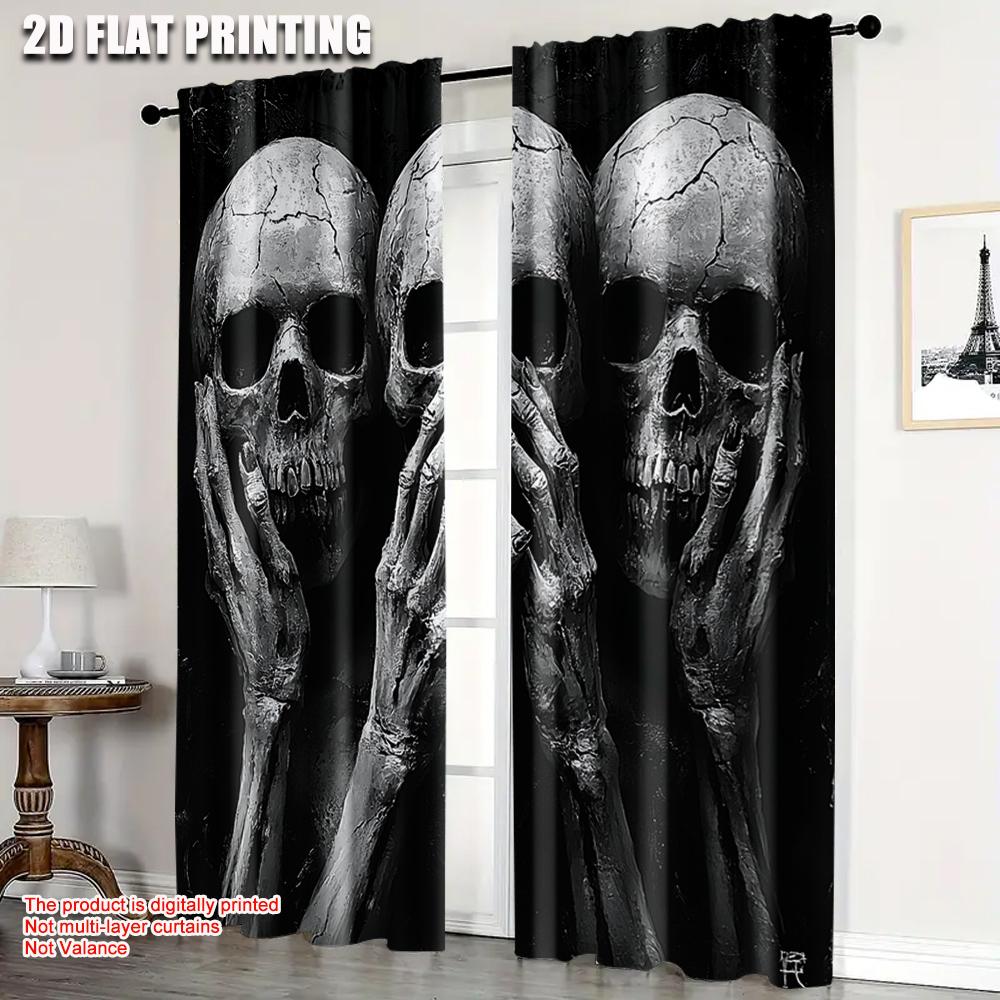 2pcs   Curtains Roller Blinds  print Black Skull Print 100% Polyester (without rod) Stuff Clearance Use for Bedroom
