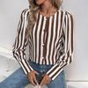 Women's Summer V-neck Single-breasted Cardigan Striped Contrasting Color Long-sleeved Women's Shirt