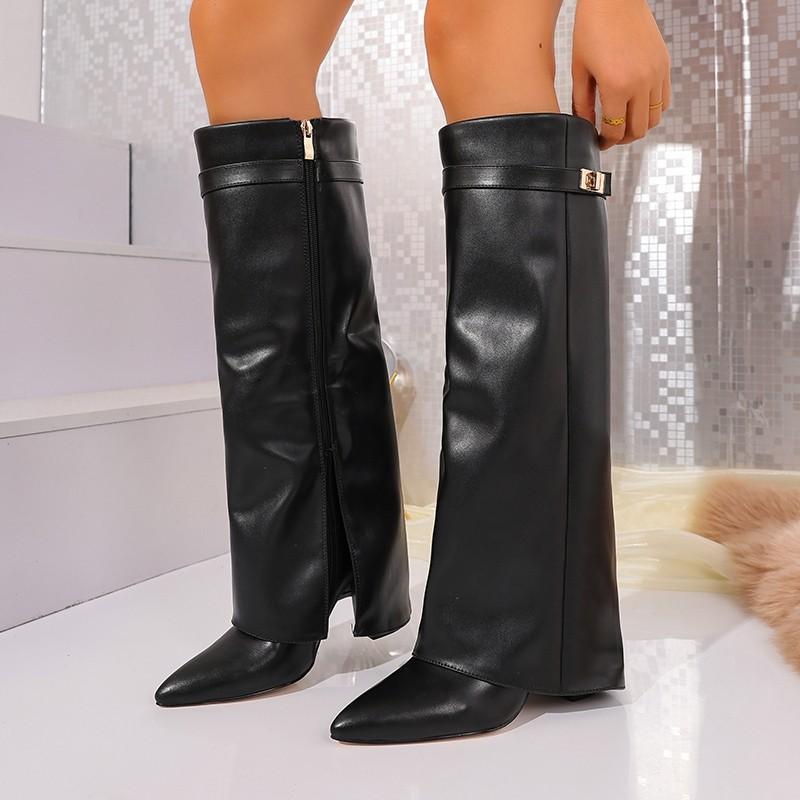 Spitze Wildleder High-Heel Stiefel 2025 Winter Neu Europäisch und Amerikanisch Seitenreißverschluss Große Größe Hosenstiefel für Damen