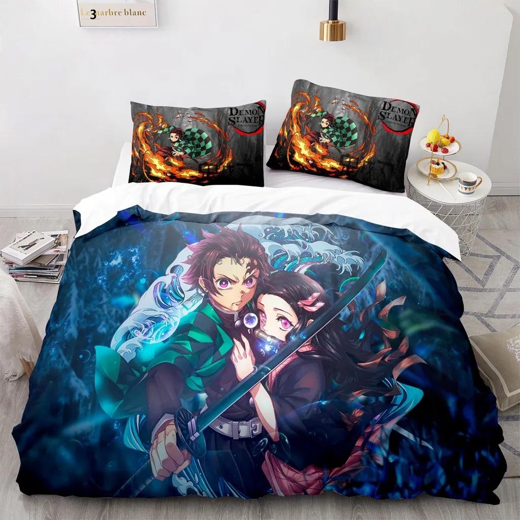 Juego de cama popular de Demon Slayer, funda de edredón con estampado de anime, fundas de almohada, decoración para habitación infantil, artículos para el hogar al por mayor