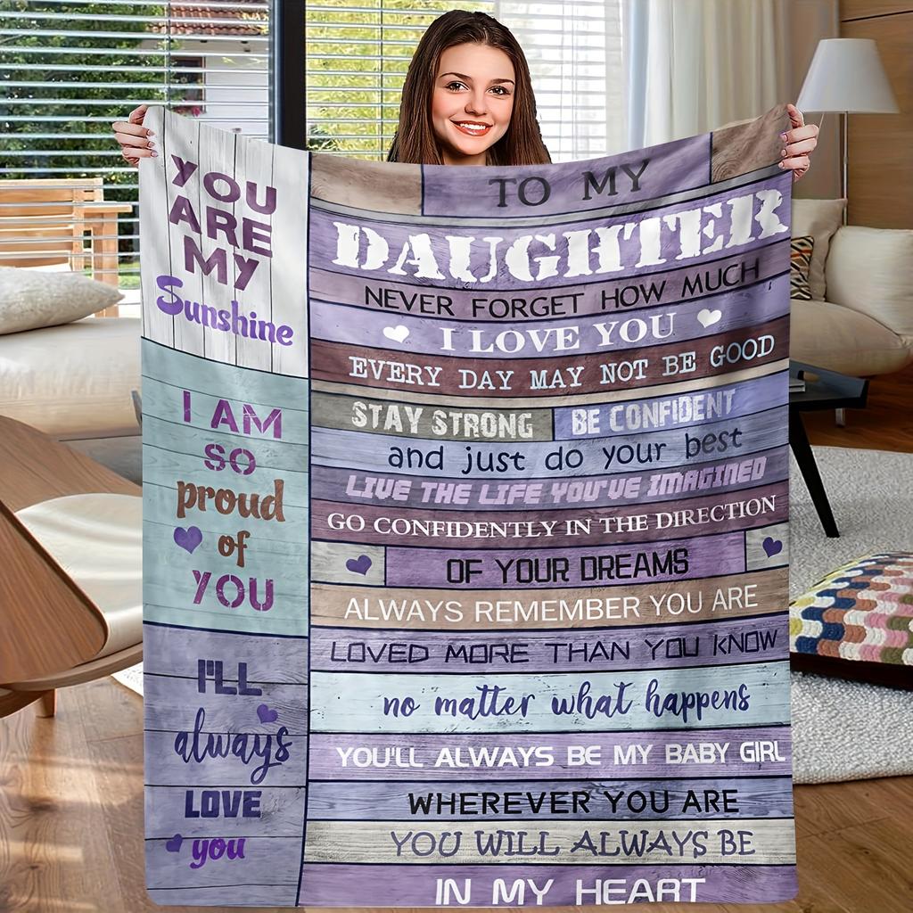 Lodge Style Inspirational Daughter Flannel Blanket - Digital Printed Polyester Soft Throw, Knitted All-Season Comfort with Motiv