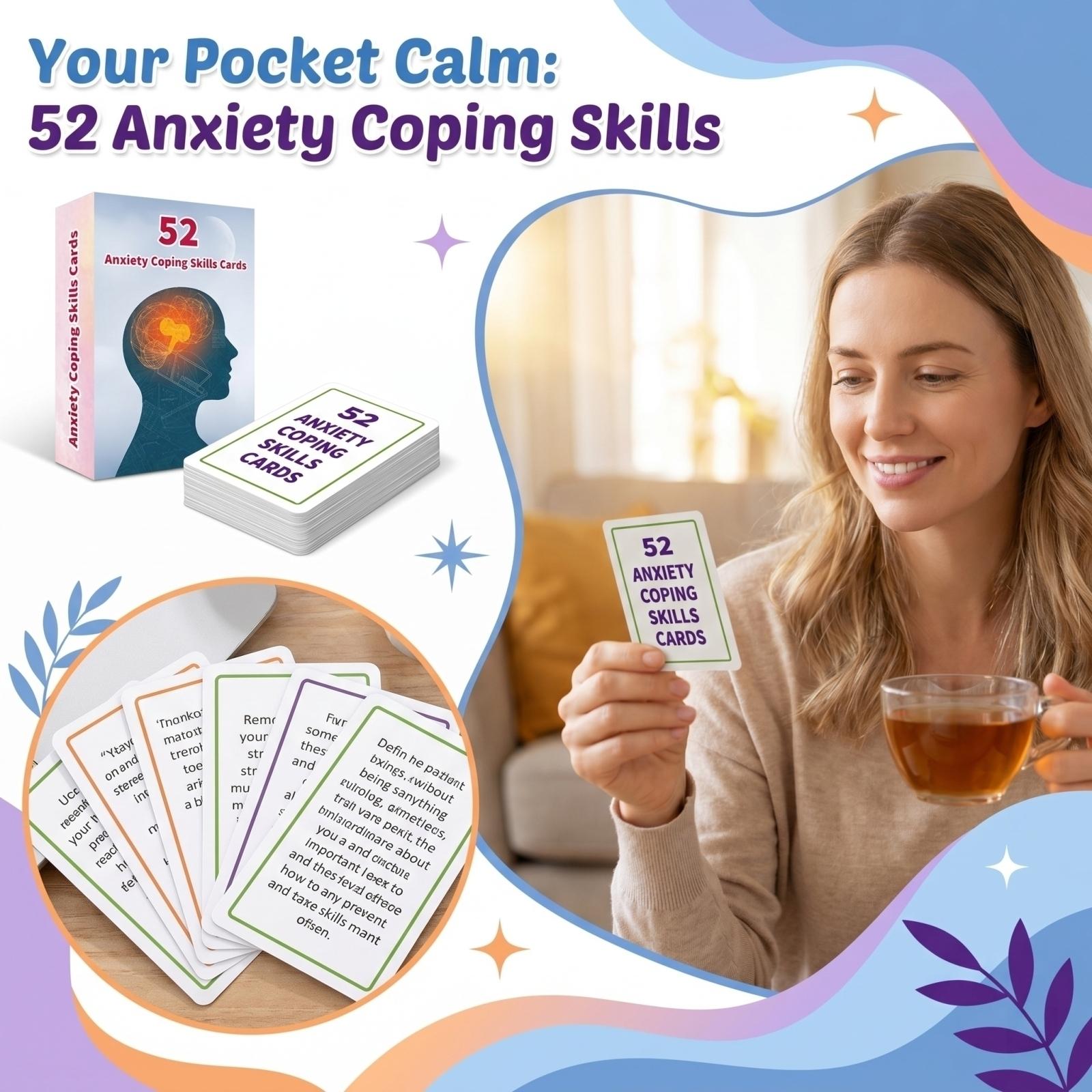 52 Anxiety Coping Skills Cards Set for Stress Management and Emotional Regulation with Practical Techniques and Mindfulness Exercises for Adults One Size
