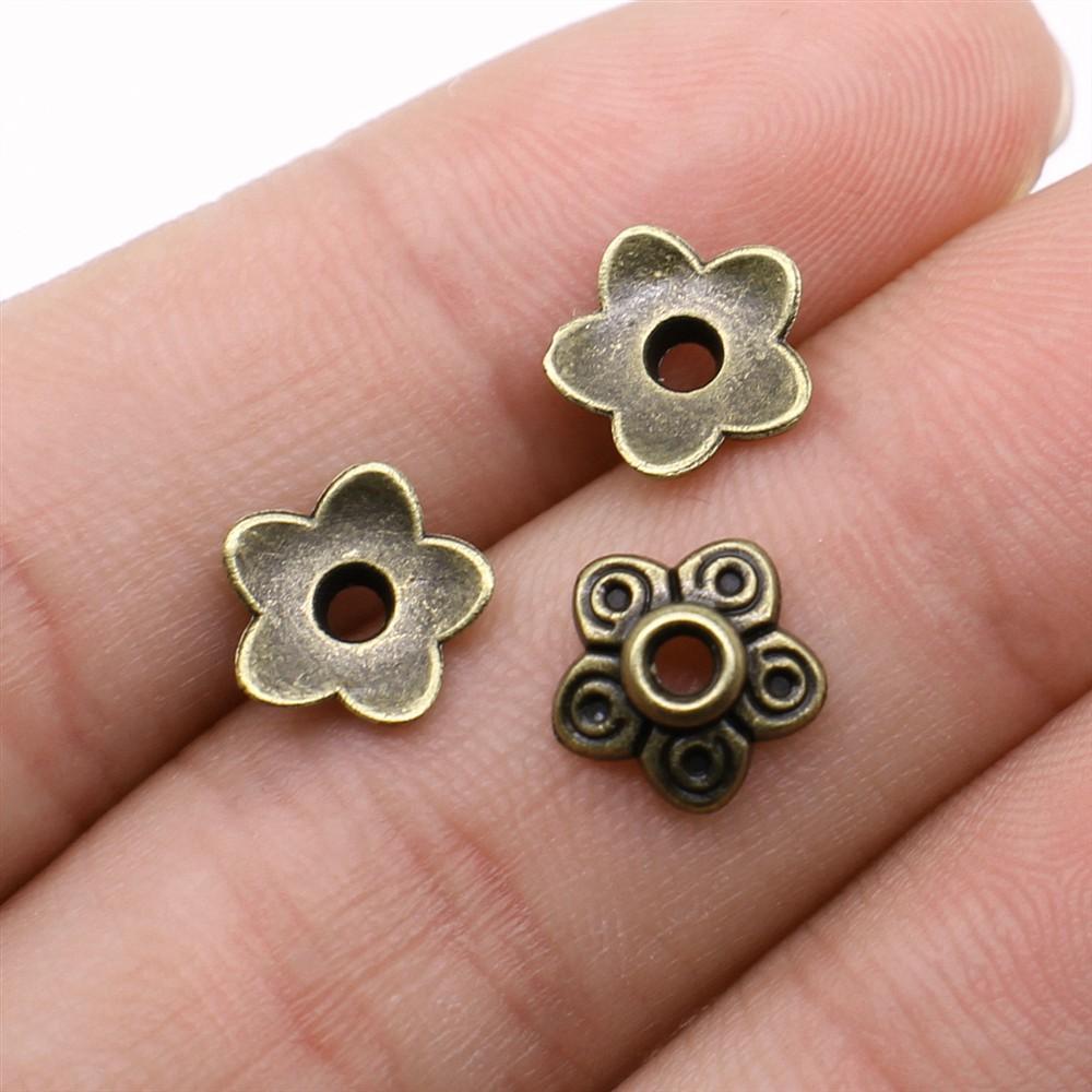 50pcs Bead Caps DIY Jewelry Findings For Jewelry Making Accessories Antique Bronze Plated Bead Caps Charms