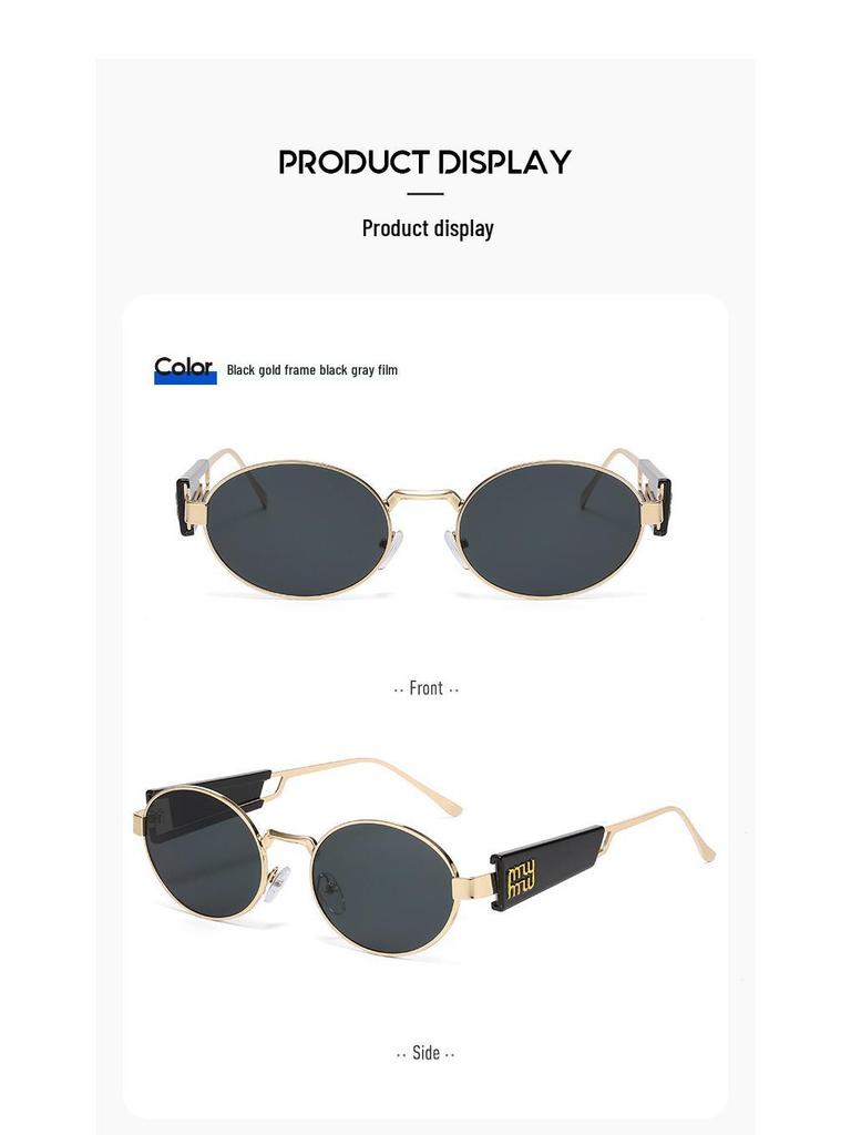 Women's Retro Metal Oval Sunglasses - UV400 Protection, Trendy Internet Celebrity Style