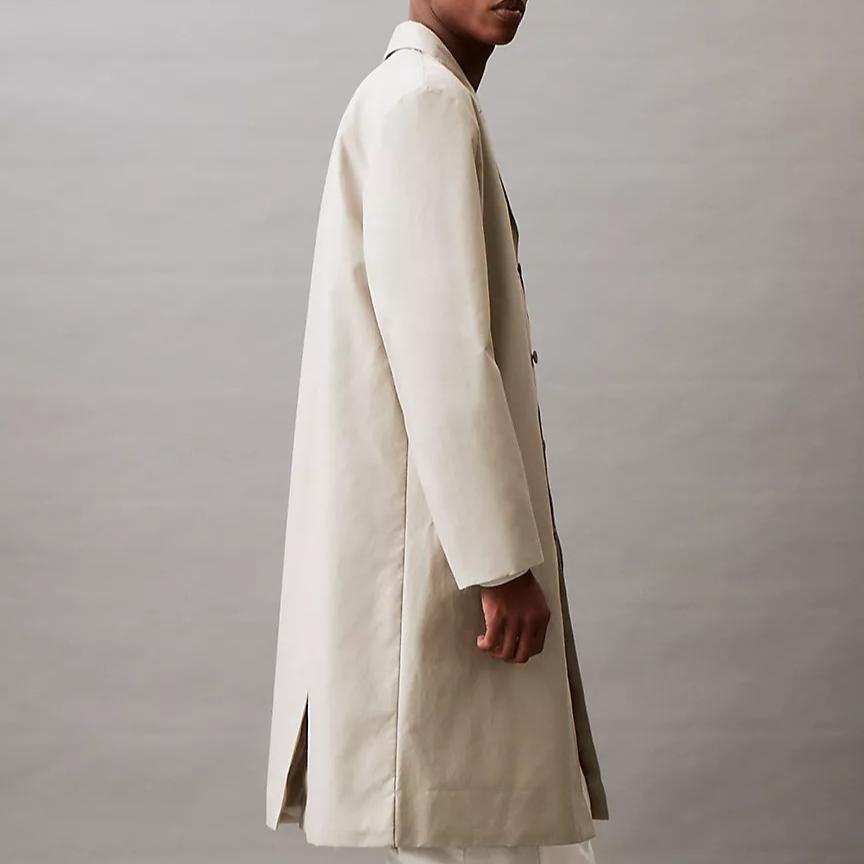 Calvin Klein Solid Color Button Minimalist Lapel Long Sleeve Trench Coat Men coats Stone 40BM502-250