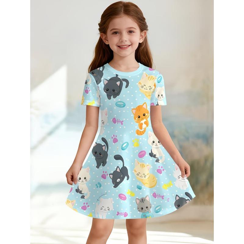 Girls' 3D Unicorn Dress Short Sleeve Summer Spring Vacation Daily Holiday Princess