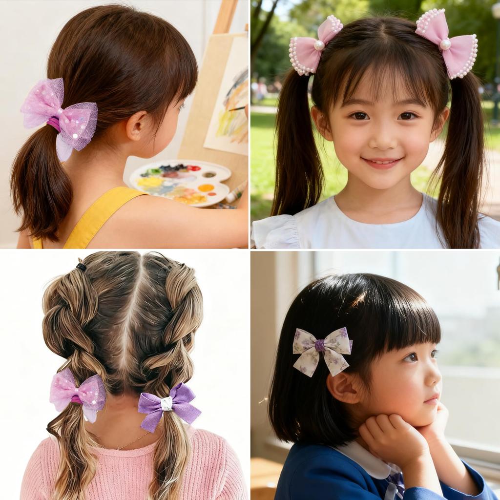 Fashionable and cute ribbon hair bands for kids, purple, for girls, no need to tie hair, 10-pack
