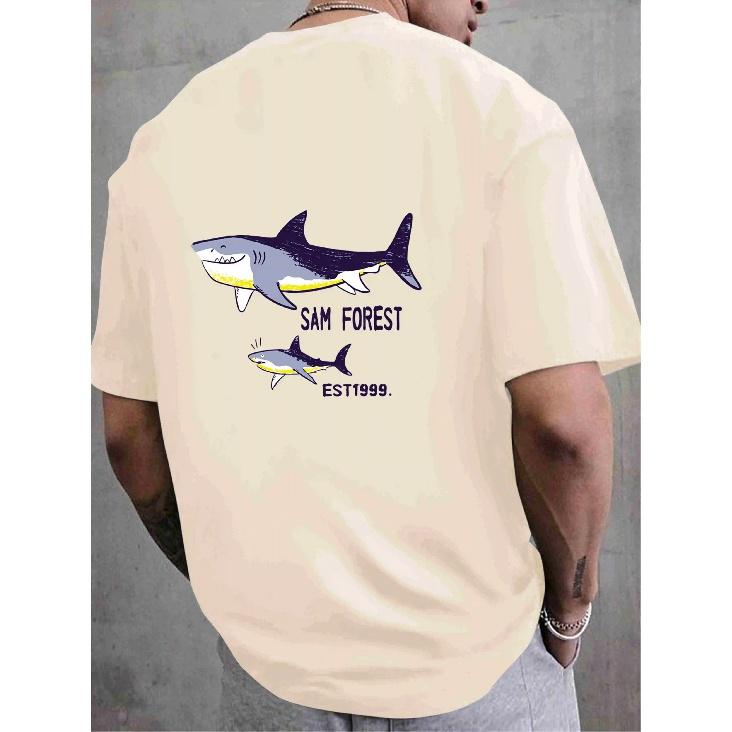 

Мужская футболка оверсайз с принтом акулы, топ с круглым вырезом и короткими рукавами для мужчин, повседневная одежда XXL бежевый