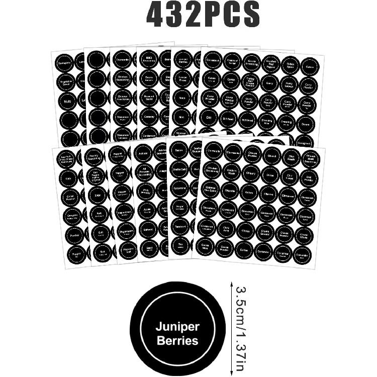 Savita 432 Pack Pre-Printed 1.4" Round Spice Jar Labels Seasoning Labels for Spice Rack (Black)