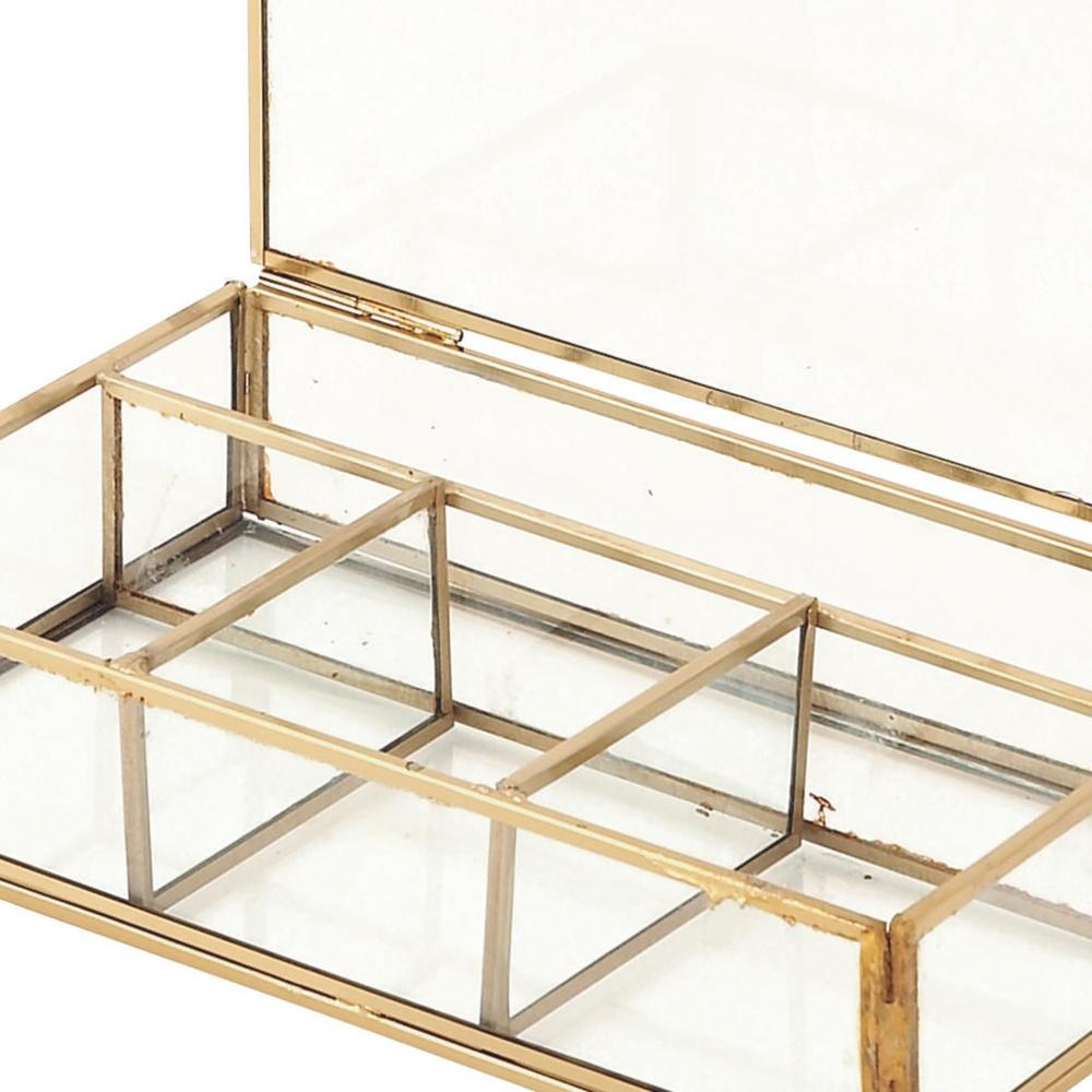 Elegant Gold Glass Jewelry Box Clear Organizer with Hinged Lid U-Shaped Handle Modern Design Durable Storage Home Decor