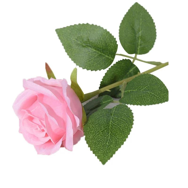 Искусственные Шелковые Цветы Розы С Зелеными Листьями Для Дома Гостиной Ваза Цветы Украшения Искусственные Одиночные Шелковые Розы Цветы