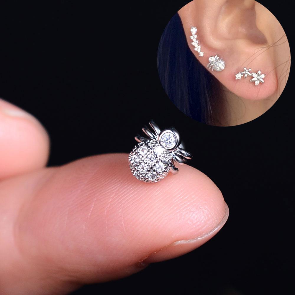 1pcs New Style Stainless Steel Ear Piercing Cz Stud Earrings Snake Moon Round Ball Arc Cartilage Helix Conch Screw Back Earring