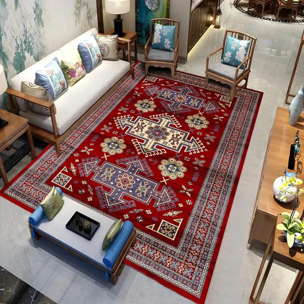 Persian Luxury Carpets Living Room Bedroom Kitchen Retro Red Home Decoration Rugs Soft Washable Non-slip Washroom Floor Mats