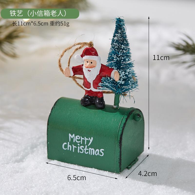 2024 New Christmas Iron Decoration Small Mailbox Santa Claus Elk Pendant Holiday Snowman Ornament Christmas Hot Air Balloon