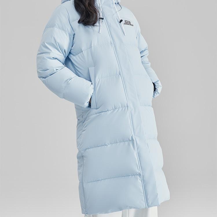 (WMNS) Skechers Casual Hooded Long Woven Down Jacket 'Blue' Women's L423W131-00F5