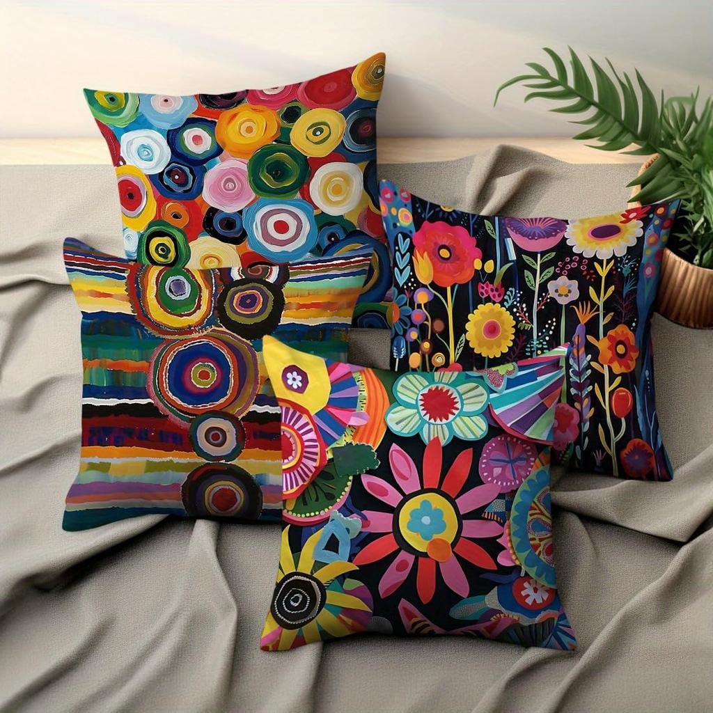 4er-Pack Bunte Abstrakte Florale Kissenbezüge Doppelseitiger Druck Boho Kissenhüllen Heimdekoration Für Sofa Schlafzimmer