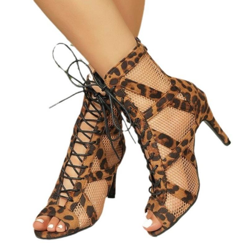 New Large Size Sandals Openwork Shoes In Front of The Lace-up Fine Heel High-heeled Sandal Boots