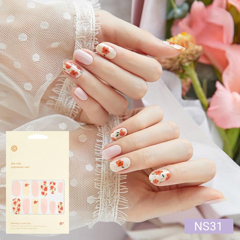 Floral Nail Stickers - 24pcs Self-Adhesive Strips, Quick 5-Min Manicure