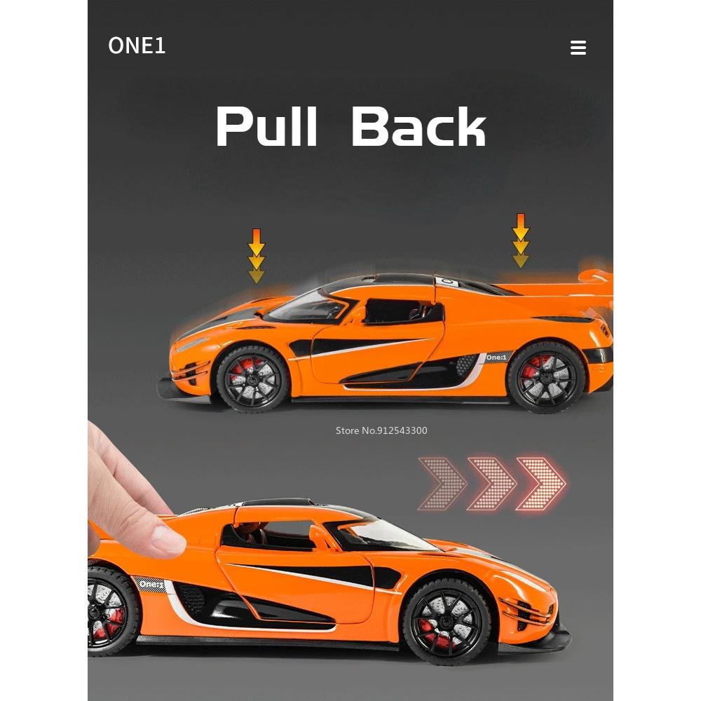 1/24 Koenigsegg One1 Alloy Model Samochodu Zabawka Diecast z Dźwiękiem i Światłem Pull Back Symulacja Skala Model Samochodu Zabawka dla Chłopca Prezent Urodzinowy