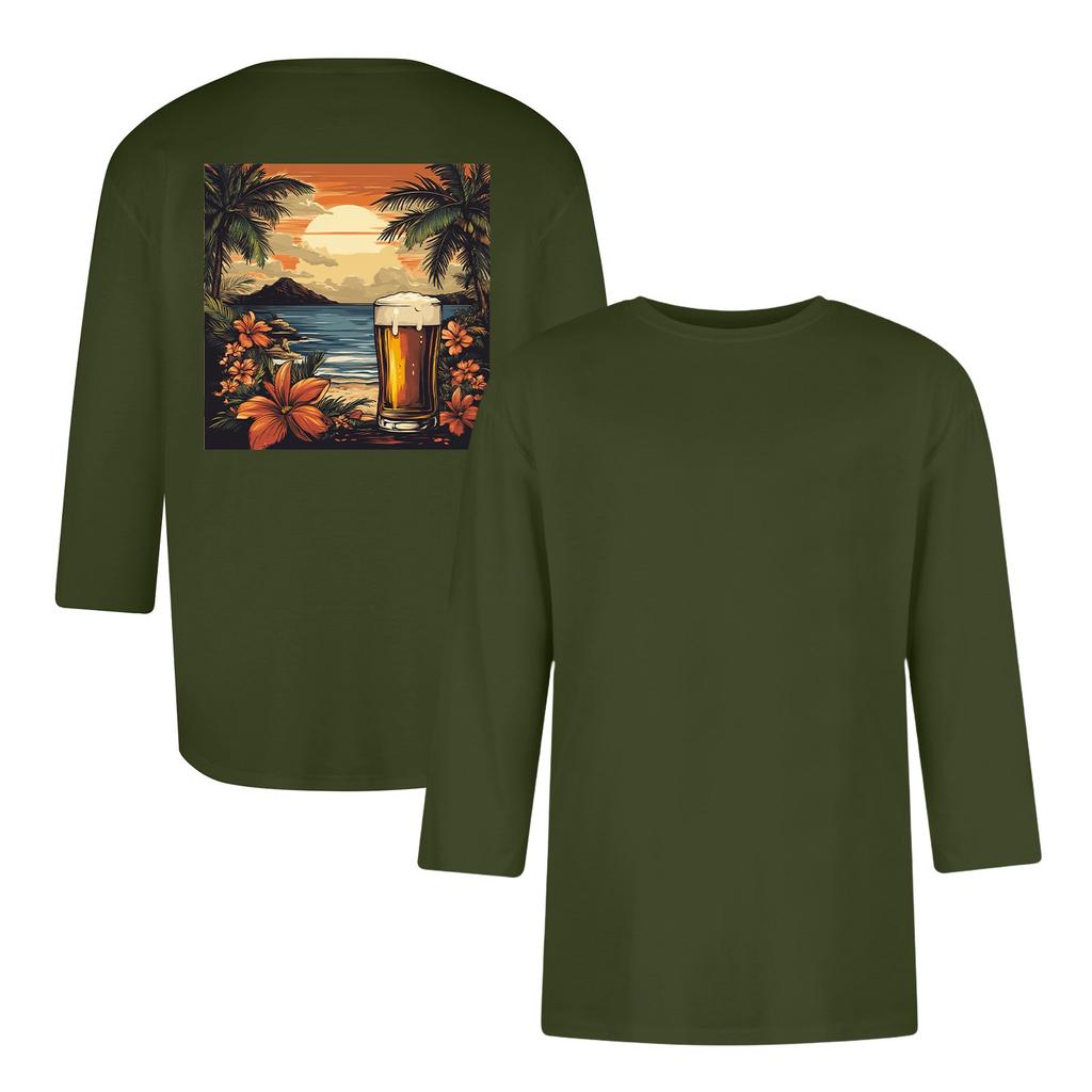 Herren lässiges und modisches bedrucktes Kragen Dreiviertelarm Top T-Shirt