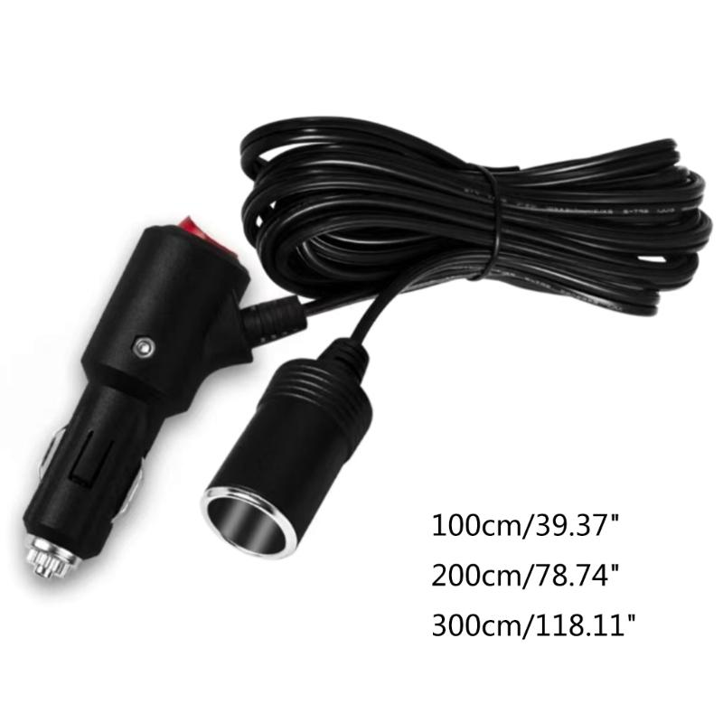 Car Cigarette Lighter Extension Cord with On/off- Button Max180W for Car Chargers, Vacuum Cleaners, Fans, LED Lights,